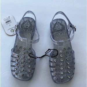 Wonder Nation Youth Girls Clear Jelly With glitter Fisherman Sandals Size 3 New